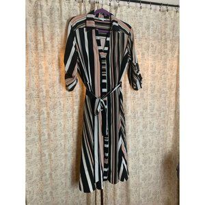 Black, pink, and white button down dress